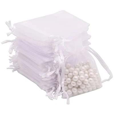 Image of Leeyunbee 100PCS 7 x 9 cm White Organza Bags, Gift Jewelry Pouches Candy Bags Wedding Favour with Drawstring Used for Wedding, Birthday, Christmas, Anniversary