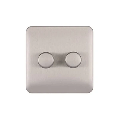 Image of Schneider Electric Lisse Screwless Deco Double Universal 2 Way Dimmer Light Switch, 250W/VA, GGBL6022CSSS, Stainless Steel