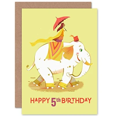Image of Wee Blue Coo Elephant Skates Birthday 5th Greetings Card
