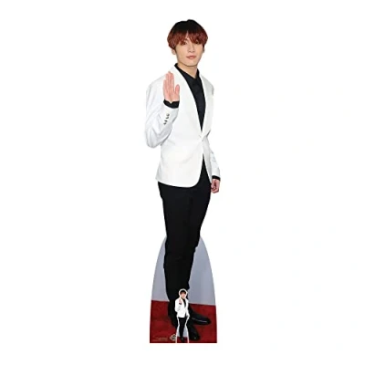 Image of STAR CUTOUTS CS973 Jungkook Bangtan Boys White Jeon Jung kook Waving Lifesize Cardboard Cutout With Free Mini, REGULAR
