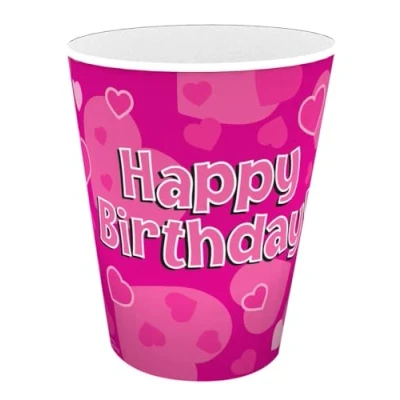 Image of Happy Birthday Pink Hearts Paper Cups 8pk