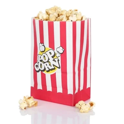 Image of FunX Kraft Paper Popcorn Bags 80 Pack Party for Cinema, Film nights, Children&#039;s Birthday Parties and Sleepovers 3.9 x 2.8 6.3 inch Red/White Striped