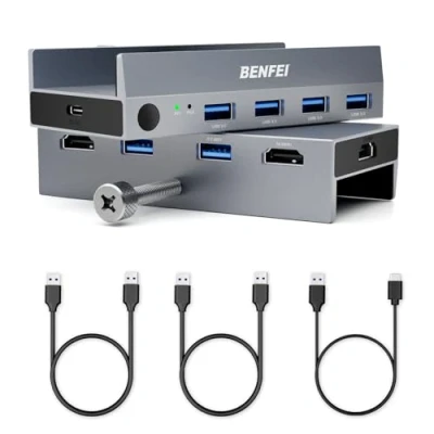 Image of BENFEI USB 3.0 HDMI KVM Switch(8K@60Hz) with 4 Ports for 2 Computers Sharging Monitor Keyboard Mouse