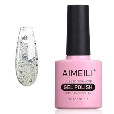Image of AIMEILI Soak Off UV LED Clear Glitter Gel Nail Polish Marbled (034) 10ml