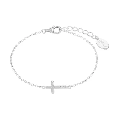 Image of s.Oliver bracelet 925 sterling silver girls children arm jewelry, with cubic zirconia synth, 14+2 cm, white, cross, Comes in jewelry gift box, 2022704