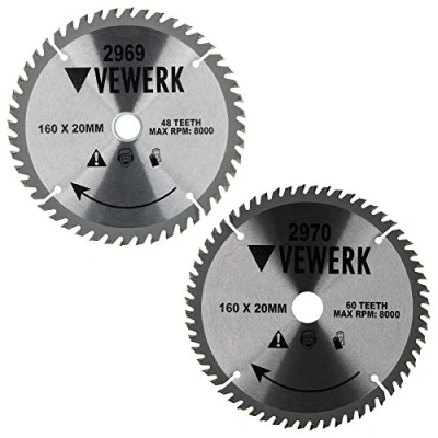 Image of 2pk 160mm x 20/16mm 48T &amp; 60T TCT Circular Saw Blade Tungsten Carbide