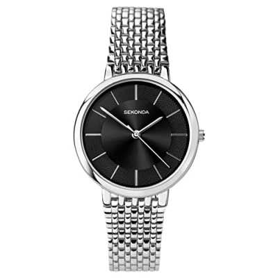 Image of Sekonda Mens Stainless Steel Bracelet Black Dial Wrist Watch 1619