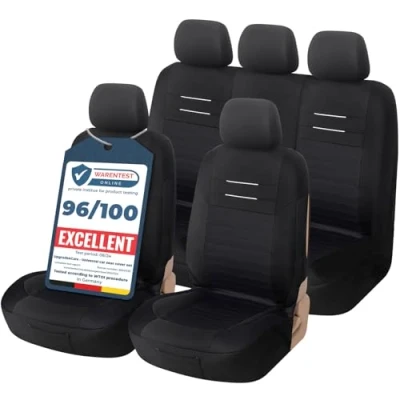 Image of Upgrade4cars Car Seat Covers Full Set Universal Black Washable Cover for Front Seats, Rear Bench &amp; Headrest Interior Accessories Women and Men