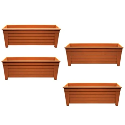 Image of Optimal Products Long Trough 55cm Plant Pot Plastic Planter Indoor Home Outdoor Garden Window Herb Flower Box (4 Trough, Terracotta)
