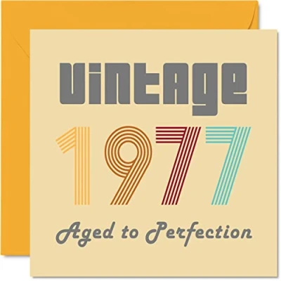 Image of 47th Birthday Cards for Men Women Vintage 1977 Aged To Perfection 47 Card Funny Her Him, 145mm x Best Friend Greeting Mum Dad Brother Sister Uncle Auntie
