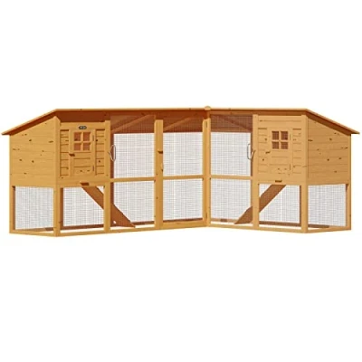 Image of Cadoca Chicken Coop with Run Wooden Hen House Outdoor Rabbit Hutch 2 Removable Drawers and Floors 4.43m (14.5 Ft)