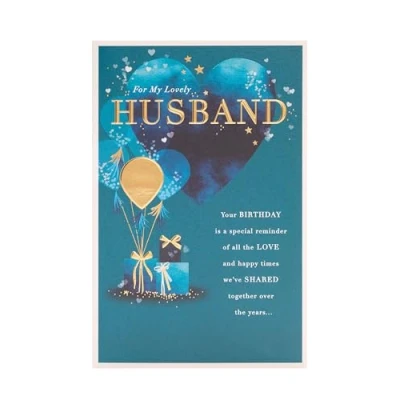 Image of UK Greetings Birthday Card for Husband Blue Heart Design Thinking of You Range