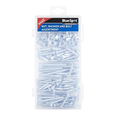 Image of Blue Spot 40516 BlueSpot 460 PCE Assorted Nut, Washer and Bolt Set 460Pcs, Silver