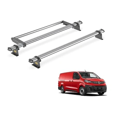 Image of Van Guard Trade Roof Rack for Vauxhall Vivaro (2019+) 2 Steel Bars &amp; Rear Ladder Roller [Only Suitable Models with Twin Doors] UltiBar SB333 2/VGR 09