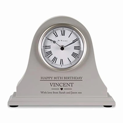 Image of De Walden 80th Birthday Boys Engraved Grey Mantel Clock Eighty Years Mens Gift