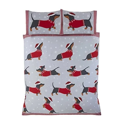 Image of Rapport Home Dachshund Duvet Cover Set, Polycotton, Red, Single