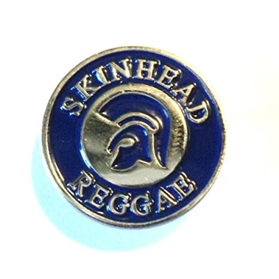 Image of Skinhead Reggae Trojan Helmet Blue MOD Scooter Metal Enamel Badge