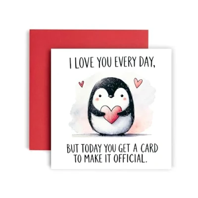 Image of Huxters Funny Anniversary Valentines day Card I Love you Everyday Husband Wife Wedding for Boyfriend Girlfriend 14.8cm (Love Penguin Watercolour)