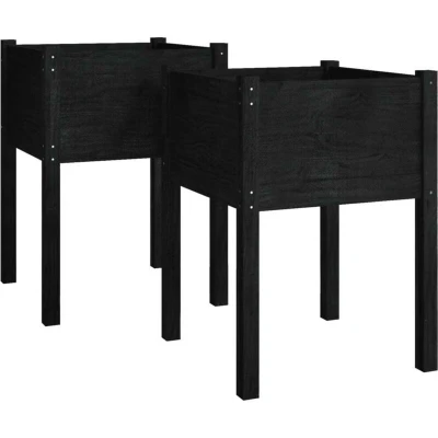 Image of vidaXL Garden Planters 2 pcs Black 50x50x70 cm Solid Pinewood