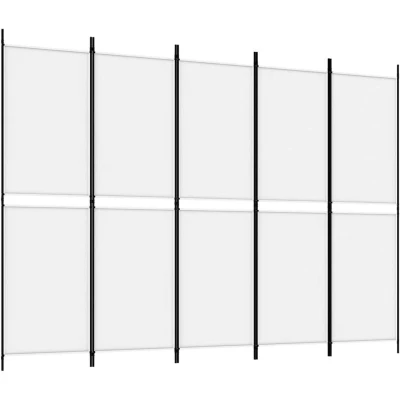 Image of vidaXL 5 Panel Room Divider White Fabric, Iron Frame, Foldable Privacy Screen, 250x180cm for Bedroom/Living