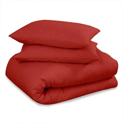 Image of Plain Dyed Super King Fitted Sheet Shrinkage Resistant Brushed Cotton Bedding Set with Elastic Corners Washable Flannelette Sheets Red