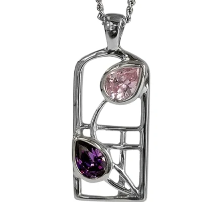 Image of Charles Rennie Mackintosh Silver Necklace Petals Amethyst &amp; Pink Cubic Zirconia. Jewellery 602