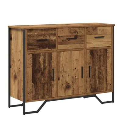 Image of vidaXL sideboard rustic reclaimed wood oak distressed finish 97x32.5x74.5 cm dining, living, kitchen storage paneled doors with classic drawers