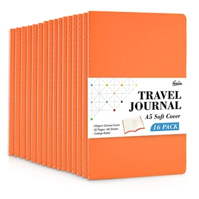 Image of feela 16 Pack Soft Cover Notebooks A5 Lined Journal College Ruled for Work, Travel Women Men, Note Taking Study Notepad School Supplies Business Writing Books, Orange