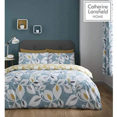 Image of Catherine Lansfield Inga Leaf Double Duvet Set Teal