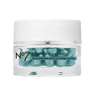 Image of No7 Advanced Ingredients HYALURONIC ACID &amp; CAMELLIA OIL Facial Capsules 30s