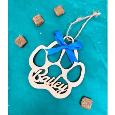 Image of Personalised Dog/Cat Paw Christmas Decoration Hanging Bauble (Gold Mirrored Acrylic)