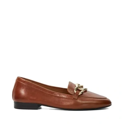 Image of Dune Ladies Gloria Leather Chain Link Loafers Size UK 4 Flat Heel Tan