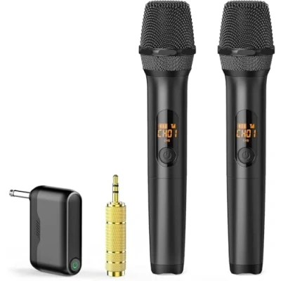 Image of Wireless Microphones, Professional UHF Metal Dual Handheld Cordless Dynamic Mic System with Rechargeable Auto Receiver, 160 ft Range, Microphone for Karaoke, Party Singing, Lecture, DJ, Wedding