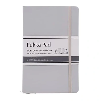 Image of Pukka Pad, Soft Cover Notebook 192 Pages of 80GSM Acid Free Lined Paper Vegan Leather with Inner Pocket, Ribbon Bookmark, and Elasticated Closure 130 x 210mm,Pebble