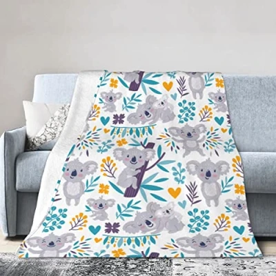 Image of Cute Koala Bears Throw Blanket Super Soft Warm Bed Blankets for Couch Bedroom Sofa Office Car, All Season Cozy Flannel Plush Girls Boys Adults, 60&quot;X50&quot;