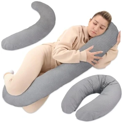 Image of Nursing pillow xxl side sleeper Cotton Pregnancy positioning adults Dots On Grey