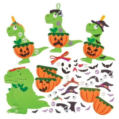 Image of Baker Ross FX633 Terror Rex Dinosaur Mix and Match Decoration Kits Pack of 8, Halloween Craft for Kids
