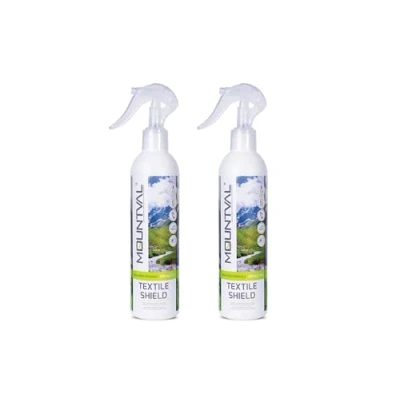 Image of Mountval Textile Shield (2Pck/300ml)Twin Pack: High Tech Spray On Waterproof Solution for Outdoor Gear &amp; Clothing Breathable, Safe, Solvent Free, Waterproofing GORE TEX Jackets, Backpacks