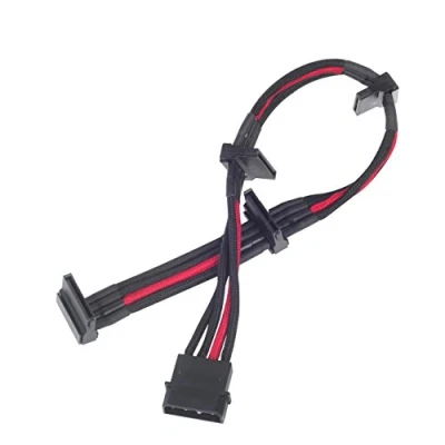 Image of SilverStone SST PP07 BTSBR 30cm Molex to 4x SATA Sleeved Extention Cable, black red
