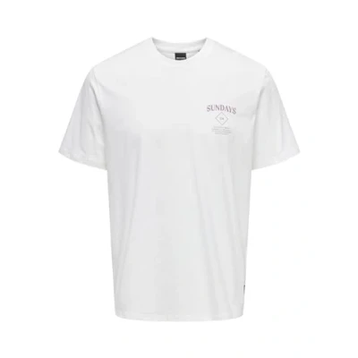 Image of ONLY &amp; SONS Men&#039;s Onskye Reg Photo Ss Tee T Shirt, Cloud Dancer/Print:Sundays, S