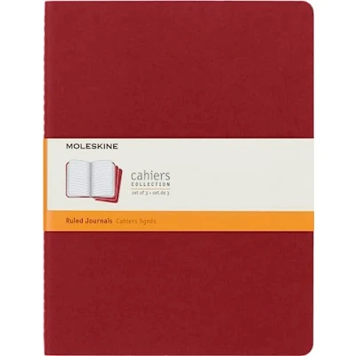 Image of Moleskine Cahier Journal, Set 3 Notebook with Ruled Pages, Solid Blueberry Red Cover, 120 Extra Large 19 x 25 cm