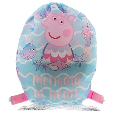 Image of Peppa Pig Mermaid at Heart Symbol Drawstring Sports Trainer Bag Pink