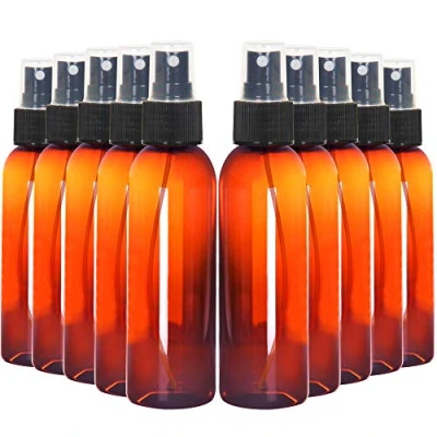 Image of Youngever 10 Pack 120ml Amber Plastic Spray Bottles, Refillable Bottles with Lids, Empty Fine Mist Mini Travel