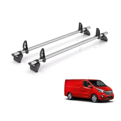 Image of Van Demon Rhino Kammbar Fleet 2 Roof Bars for Vauxhall Vivaro 2014 2019 Models Alloy Steel Rack RailsWith Rear Barn Doors