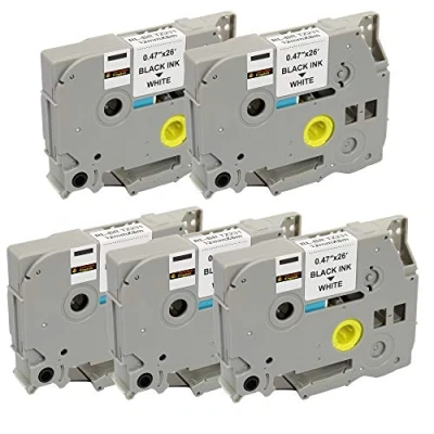 Image of 5x TZe231 12mm x 8m Black on White Label Tapes compatible with Brother P Touch PT 1000 1005 1010 9600 D200 D210 D210VP D450VP D600VP E100 E300VP E550WVP H101C H101GB H105 H110 H300 H500 P700 P750W