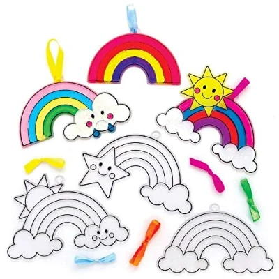 Image of Baker Ross FE148 Rainbow Suncatcher Craft Pack of 10, Stained Glass Effect for Kids to Decorate and Display Arts Activities