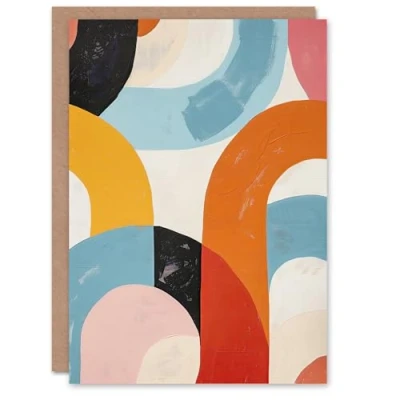 Image of Artery8 Greeting Card Abstract Rainbow Mid Century Modern Oil Painting Blank For Him Or Her Art Birthday