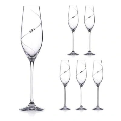 Image of DIAMANTE Swarovski Champagne Flutes Prosecco Glasses with ‘Silhouette’ Hand Cut Design Embellished Crystals Set of 6