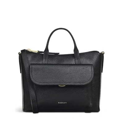 Image of RADLEY London Colebrook Close Small Ziptop Top Handle Bag for Women, in Black Grained Leather with Grab Handles
