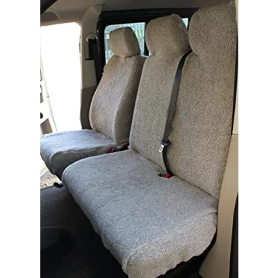 Image of Carseatcover UK® GREY SHERPA SHEEPSKIN Faux Fur Van Seat Covers Fits Most Vans Single &amp; Double